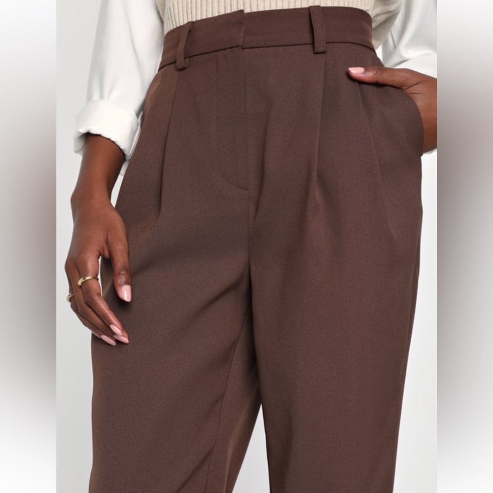 Brown Twill High Rise Tapered Trouser Pants (Small) - Picture 5 of 6